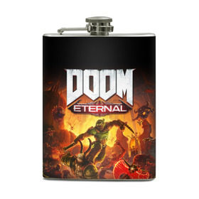 Фляга с принтом DOOM Eternal в Рязани, металлический корпус | емкость 0,22 л, размер 125 х 94 мм. Виниловая наклейка запечатывается полностью | 2019 | bethesda | demon | doom | eternal | ethernal | game | games | logo | monster | runes | демон | дум | дуум | етернал | игра | игры | какодемон | кровь | лого | логотип | монстр | монстры | руны | символ | этернал