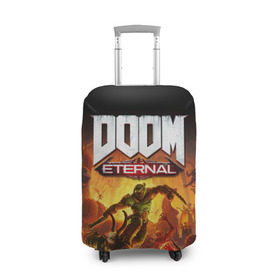 Чехол для чемодана 3D с принтом DOOM Eternal в Рязани, 86% полиэфир, 14% спандекс | двустороннее нанесение принта, прорези для ручек и колес | 2019 | bethesda | demon | doom | eternal | ethernal | game | games | logo | monster | runes | демон | дум | дуум | етернал | игра | игры | какодемон | кровь | лого | логотип | монстр | монстры | руны | символ | этернал