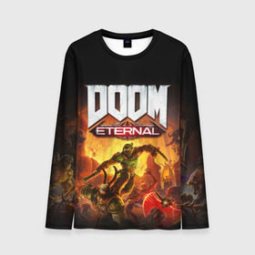 Мужской лонгслив 3D с принтом DOOM Eternal в Рязани, 100% полиэстер | длинные рукава, круглый вырез горловины, полуприлегающий силуэт | Тематика изображения на принте: 2019 | bethesda | demon | doom | eternal | ethernal | game | games | logo | monster | runes | демон | дум | дуум | етернал | игра | игры | какодемон | кровь | лого | логотип | монстр | монстры | руны | символ | этернал