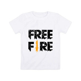 Детская футболка хлопок с принтом Free Fire logo в Рязани, 100% хлопок | круглый вырез горловины, полуприлегающий силуэт, длина до линии бедер | Тематика изображения на принте: battlegrounds | fire | free | garena | гарена | фаер | фри