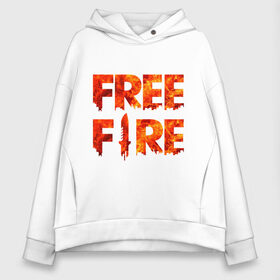 Женское худи Oversize хлопок с принтом Free Fire в Рязани, френч-терри — 70% хлопок, 30% полиэстер. Мягкий теплый начес внутри —100% хлопок | боковые карманы, эластичные манжеты и нижняя кромка, капюшон на магнитной кнопке | battlegrounds | fire | free | garena | гарена | фаер | фри