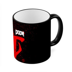 Кружка с принтом DOOM в Рязани, керамика | ёмкость 330 мл | 2019 | bethesda | demon | doom | eternal | ethernal | game | games | logo | monster | runes | демон | дум | дуум | етернал | игра | игры | какодемон | кровь | лого | логотип | монстр | монстры | руны | символ | этернал