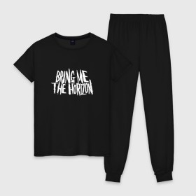 Женская пижама хлопок с принтом BRING ME THE HORIZON в Рязани, 100% хлопок | брюки и футболка прямого кроя, без карманов, на брюках мягкая резинка на поясе и по низу штанин | 