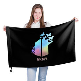 Флаг 3D с принтом BTS ARMY в Рязани, 100% полиэстер | плотность ткани — 95 г/м2, размер — 67 х 109 см. Принт наносится с одной стороны | Тематика изображения на принте: army | bangtan boys | beyond the scene | bts | k pop | kpop | love yourself | бтс | к поп