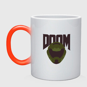 Кружка хамелеон с принтом DOOM в Рязани, керамика | меняет цвет при нагревании, емкость 330 мл | doom | doom eternal | game | minimalism | игры | минимализм