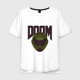 Мужская футболка хлопок Oversize с принтом DOOM в Рязани, 100% хлопок | свободный крой, круглый ворот, “спинка” длиннее передней части | doom | doom eternal | game | minimalism | игры | минимализм