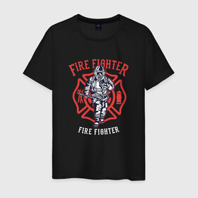 Мужская футболка хлопок с принтом Fire fighter в Рязани, 100% хлопок | прямой крой, круглый вырез горловины, длина до линии бедер, слегка спущенное плечо. | мчс | огнеборец | пожар | пожарный