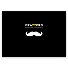 Поздравительная открытка с принтом Brazzers Casting-producer в Рязани, 100% бумага | плотность бумаги 280 г/м2, матовая, на обратной стороне линовка и место для марки
 | adults | brazzers | casting | inscription | logo | movies | mustache | producer | studio | кастинг | логотип | надпись | продюсер | студия | усы | фильмы