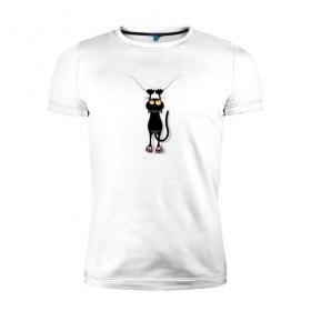 Мужская футболка премиум с принтом Кот Повис в Рязани, 92% хлопок, 8% лайкра | приталенный силуэт, круглый вырез ворота, длина до линии бедра, короткий рукав | Тематика изображения на принте: домашнее животное | животное | кот | котенок