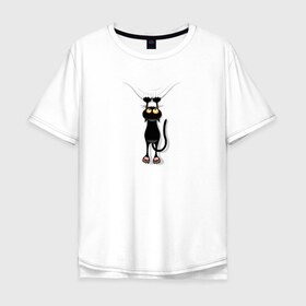 Мужская футболка хлопок Oversize с принтом Кот Повис в Рязани, 100% хлопок | свободный крой, круглый ворот, “спинка” длиннее передней части | Тематика изображения на принте: домашнее животное | животное | кот | котенок