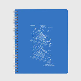 Тетрадь с принтом Patent - hocey в Рязани, 100% бумага | 48 листов, плотность листов — 60 г/м2, плотность картонной обложки — 250 г/м2. Листы скреплены сбоку удобной пружинной спиралью. Уголки страниц и обложки скругленные. Цвет линий — светло-серый
 | patent | зима | игра | идея | история | коньки | лёд | патент | разработка | сибирь | спорт | хокей | хоккей | чертеж | чертежи