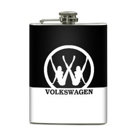 Фляга с принтом Volkswagen в Рязани, металлический корпус | емкость 0,22 л, размер 125 х 94 мм. Виниловая наклейка запечатывается полностью | brand | car | german | girls | logo | silhouette | volkswagen | автомобиль | девушки | логотип | марка | немецкий | силуэт
