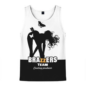 Мужская майка 3D с принтом Brazzers team Casting-producer в Рязани, 100% полиэстер | круглая горловина, приталенный силуэт, длина до линии бедра. Пройма и горловина окантованы тонкой бейкой | adults | brazzers | butterflies | casting | girl | inscription | logo | movies | producer | silhouette | studio | team | бабочки | братья | девушка | кастинг | логотип | надпись | продюсер | силуэт | студия | фильмы