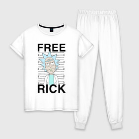 Женская пижама хлопок с принтом Free Rick в Рязани, 100% хлопок | брюки и футболка прямого кроя, без карманов, на брюках мягкая резинка на поясе и по низу штанин | c 137 | morty | morty smith | portal | rick | rick and morty | rick sanchez | sanchez | smith | морти | морти смит | портал | рик | рик и морти | рик санчез | санчез | смит