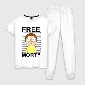 Женская пижама хлопок с принтом Free Morty в Рязани, 100% хлопок | брюки и футболка прямого кроя, без карманов, на брюках мягкая резинка на поясе и по низу штанин | c 137 | morty | morty smith | portal | rick | rick and morty | rick sanchez | sanchez | smith | морти | морти смит | портал | рик | рик и морти | рик санчез | санчез | смит