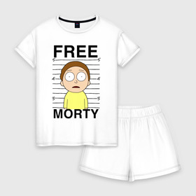 Женская пижама с шортиками хлопок с принтом Free Morty в Рязани, 100% хлопок | футболка прямого кроя, шорты свободные с широкой мягкой резинкой | c 137 | morty | morty smith | portal | rick | rick and morty | rick sanchez | sanchez | smith | морти | морти смит | портал | рик | рик и морти | рик санчез | санчез | смит