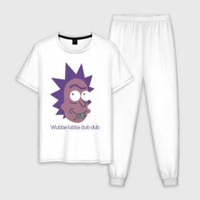 Мужская пижама хлопок с принтом Wubba lubba dub dub в Рязани, 100% хлопок | брюки и футболка прямого кроя, без карманов, на брюках мягкая резинка на поясе и по низу штанин
 | c 137 | morty | morty smith | portal | rick | rick and morty | rick sanchez | sanchez | smith | морти | морти смит | портал | рик | рик и морти | рик санчез | санчез | смит