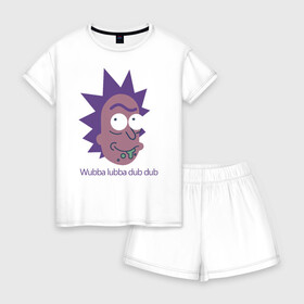 Женская пижама с шортиками хлопок с принтом Wubba lubba dub dub в Рязани, 100% хлопок | футболка прямого кроя, шорты свободные с широкой мягкой резинкой | c 137 | morty | morty smith | portal | rick | rick and morty | rick sanchez | sanchez | smith | морти | морти смит | портал | рик | рик и морти | рик санчез | санчез | смит