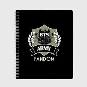 Тетрадь с принтом BTS Army Fandom в Рязани, 100% бумага | 48 листов, плотность листов — 60 г/м2, плотность картонной обложки — 250 г/м2. Листы скреплены сбоку удобной пружинной спиралью. Уголки страниц и обложки скругленные. Цвет линий — светло-серый
 | army | bangtan boys | beyond the scene | boys | bts | chin | edm | emblem | fandom | fans | hieroglyphs | hip hop | jimin | k pop | logo | rainbow | rb | rm | south korean | армия | бойбенд | ви | джей хоуп | иероглифы | логотип | мальчики | радуга 