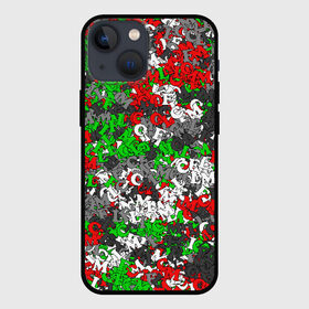 Чехол для iPhone 13 mini с принтом Камуфляж с буквами FCLM в Рязани,  |  | зеленый | клуб | красно зеленый | красный | локо | локомотив | москва | паттерн