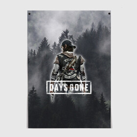 Постер с принтом Days Gone в Рязани, 100% бумага
 | бумага, плотность 150 мг. Матовая, но за счет высокого коэффициента гладкости имеет небольшой блеск и дает на свету блики, но в отличии от глянцевой бумаги не покрыта лаком | Тематика изображения на принте: days gone | лес | лого | персонаж