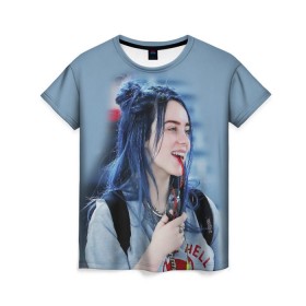 Женская футболка 3D с принтом BILLIE EILISH в Рязани, 100% полиэфир ( синтетическое хлопкоподобное полотно) | прямой крой, круглый вырез горловины, длина до линии бедер | ayelish | bad guy | bellyache | bilie eilish | bilie elish | billie | billie eilish | eilish | electronic | elish | music | били айлиш | билли айлиш | эйлиш | элиш