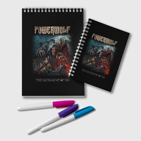 Блокнот с принтом Powerwolf в Рязани, 100% бумага | 48 листов, плотность листов — 60 г/м2, плотность картонной обложки — 250 г/м2. Листы скреплены удобной пружинной спиралью. Цвет линий — светло-серый
 | Тематика изображения на принте: powerwolf | метал | повервольф | повервульф | рок