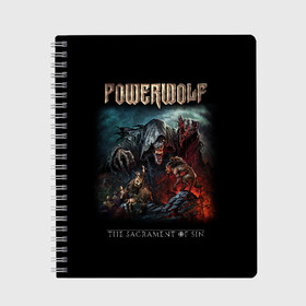 Тетрадь с принтом Powerwolf в Рязани, 100% бумага | 48 листов, плотность листов — 60 г/м2, плотность картонной обложки — 250 г/м2. Листы скреплены сбоку удобной пружинной спиралью. Уголки страниц и обложки скругленные. Цвет линий — светло-серый
 | Тематика изображения на принте: powerwolf | метал | повервольф | повервульф | рок