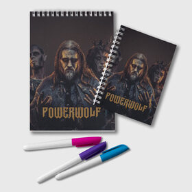 Блокнот с принтом Powerwolf в Рязани, 100% бумага | 48 листов, плотность листов — 60 г/м2, плотность картонной обложки — 250 г/м2. Листы скреплены удобной пружинной спиралью. Цвет линий — светло-серый
 | powerwolf | метал | повервольф | повервульф | рок