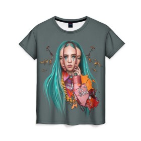 Женская футболка 3D с принтом BILLIE EILISH в Рязани, 100% полиэфир ( синтетическое хлопкоподобное полотно) | прямой крой, круглый вырез горловины, длина до линии бедер | ayelish | bad guy | bellyache | bilie eilish | bilie elish | billie | billie eilish | eilish | electronic | elish | music | били айлиш | билли айлиш | эйлиш | элиш