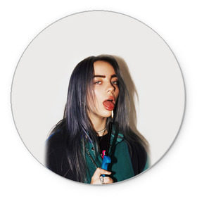 Коврик для мышки круглый с принтом BILLIE EILISH в Рязани, резина и полиэстер | круглая форма, изображение наносится на всю лицевую часть | Тематика изображения на принте: ayelish | bad guy | bellyache | bilie eilish | bilie elish | billie | billie eilish | eilish | electronic | elish | music | били айлиш | билли айлиш | эйлиш | элиш