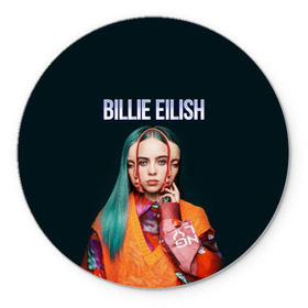 Коврик для мышки круглый с принтом BILLIE EILISH в Рязани, резина и полиэстер | круглая форма, изображение наносится на всю лицевую часть | Тематика изображения на принте: ayelish | bad guy | bellyache | bilie eilish | bilie elish | billie | billie eilish | eilish | electronic | elish | music | били айлиш | билли айлиш | эйлиш | элиш