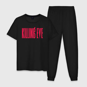 Мужская пижама хлопок с принтом Killing Eve logo в Рязани, 100% хлопок | брюки и футболка прямого кроя, без карманов, на брюках мягкая резинка на поясе и по низу штанин
 | Тематика изображения на принте: eve | killing eve | oksana astankova | villanelle | вилланель | ева | оксана