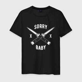 Мужская футболка хлопок с принтом Sorry baby в Рязани, 100% хлопок | прямой крой, круглый вырез горловины, длина до линии бедер, слегка спущенное плечо. | eve | killing eve | knife | oksana astankova | villanelle | вилланель | ева | оксана