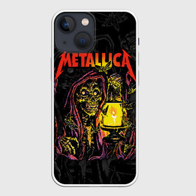 Чехол для iPhone 13 mini с принтом Metallica в Рязани,  |  | american | death | fly | holds | james hetfield | kirk hammett | lantern | metal band | metallica | moths | music | mysticism | rock | skeleton | skull | американская | держит | джеймс хетфилд | ларс ульрих | летают | метал группа | металлика | мистика | 