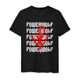 Мужская футболка хлопок с принтом POWERWOLF в Рязани, 100% хлопок | прямой крой, круглый вырез горловины, длина до линии бедер, слегка спущенное плечо. | powerwolf | wolf | метал | пауэр метал. | повервольф | поверфульф | рок | хэви металб