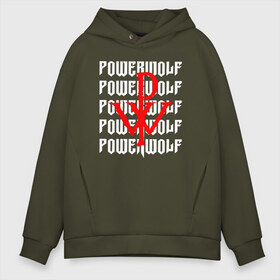 Мужское худи Oversize хлопок с принтом POWERWOLF в Рязани, френч-терри — 70% хлопок, 30% полиэстер. Мягкий теплый начес внутри —100% хлопок | боковые карманы, эластичные манжеты и нижняя кромка, капюшон на магнитной кнопке | powerwolf | wolf | метал | пауэр метал. | повервольф | поверфульф | рок | хэви металб