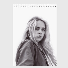 Скетчбук с принтом BILLIE EILISH в Рязани, 100% бумага
 | 48 листов, плотность листов — 100 г/м2, плотность картонной обложки — 250 г/м2. Листы скреплены сверху удобной пружинной спиралью | Тематика изображения на принте: ayelish | bad guy | bellyache | bilie eilish | bilie elish | billie | billie eilish | eilish | electronic | elish | music | били айлиш | билли айлиш | эйлиш | элиш