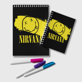 Блокнот с принтом Nirvana в Рязани, 100% бумага | 48 листов, плотность листов — 60 г/м2, плотность картонной обложки — 250 г/м2. Листы скреплены удобной пружинной спиралью. Цвет линий — светло-серый
 | Тематика изображения на принте: bleach | blew | cobain | dave | geffen | hormoaning | in utero | incesticide | krist | kurt | nevermind | nirvana | novoselic | rock | vevo | геффен | курт кобейн | нирвана | рок