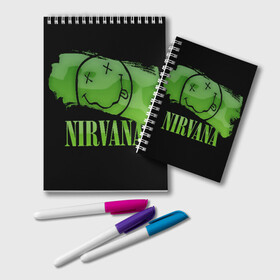 Блокнот с принтом Nirvana в Рязани, 100% бумага | 48 листов, плотность листов — 60 г/м2, плотность картонной обложки — 250 г/м2. Листы скреплены удобной пружинной спиралью. Цвет линий — светло-серый
 | Тематика изображения на принте: bleach | blew | cobain | dave | geffen | hormoaning | in utero | incesticide | krist | kurt | nevermind | nirvana | novoselic | rock | vevo | геффен | курт кобейн | нирвана | рок