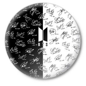 Значок с принтом BTS АВТОГРАФЫ в Рязани,  металл | круглая форма, металлическая застежка в виде булавки | bangtan boys | bt21 | bts | бтс