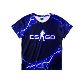 Детская футболка 3D с принтом CS GO LIGHTNING STYLE в Рязани, 100% гипоаллергенный полиэфир | прямой крой, круглый вырез горловины, длина до линии бедер, чуть спущенное плечо, ткань немного тянется | astralis | awp | counter strike | cs go | cs go global offensive | faze clan | hyper beast | team liquid | thunder | астралис | молнии | тим ликвид | фейз клан | хайпер бист | шторм