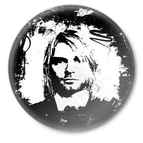 Значок с принтом Kurt Cobain в Рязани,  металл | круглая форма, металлическая застежка в виде булавки | bleach | blew | cobain | dave | geffen | hormoaning | in utero | incesticide | krist | kurt | nevermind | nirvana | novoselic | rock | vevo | геффен | курт кобейн | нирвана | рок