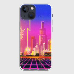 Чехол для iPhone 13 mini с принтом КИБЕР ГОРОД в Рязани,  |  | bright | colorful | cool | disco | music | music lover | retro | speaker | tape recorder | technique | vintage | винтаж | динамик | диско | магнитофон | меломан | музыка | неон | разноцветный | ретро | техника