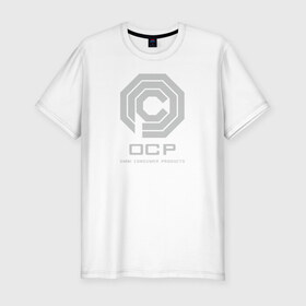 Мужская футболка премиум с принтом OCP в Рязани, 92% хлопок, 8% лайкра | приталенный силуэт, круглый вырез ворота, длина до линии бедра, короткий рукав | omni consumer products | алекс мёрфи | робокоп. детройт