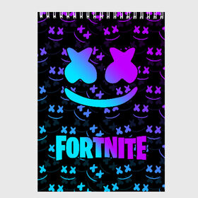 Скетчбук с принтом FORTNITE x MARSHMELLO в Рязани, 100% бумага
 | 48 листов, плотность листов — 100 г/м2, плотность картонной обложки — 250 г/м2. Листы скреплены сверху удобной пружинной спиралью | 2019 | armor | armour | cybersport | esport | fortnite | game | llama | logo | броня | игра | киберспорт | лама | фиолетовый | фирменные цвета | фортнайт