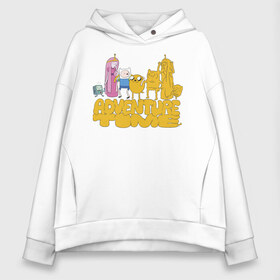 Женское худи Oversize хлопок с принтом Adventure time в Рязани, френч-терри — 70% хлопок, 30% полиэстер. Мягкий теплый начес внутри —100% хлопок | боковые карманы, эластичные манжеты и нижняя кромка, капюшон на магнитной кнопке | cartoon network | finn | jake | аdventure time | время приключений | джейк | катун | катун нетворк | ливнерог | марселин | пупырка | радугарог | финн