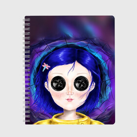 Тетрадь с принтом Coraline в Рязани, 100% бумага | 48 листов, плотность листов — 60 г/м2, плотность картонной обложки — 250 г/м2. Листы скреплены сбоку удобной пружинной спиралью. Уголки страниц и обложки скругленные. Цвет линий — светло-серый
 | Тематика изображения на принте: coraline | neil gaiman | тим бёртон