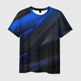 Мужская футболка 3D с принтом Blue and Black в Рязани, 100% полиэфир | прямой крой, круглый вырез горловины, длина до линии бедер | 3d | 3д | black | blue | texture | геометрия | красно синее | синий | текстуры | фигуры | черный