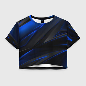 Женская футболка Crop-top 3D с принтом Blue and Black в Рязани, 100% полиэстер | круглая горловина, длина футболки до линии талии, рукава с отворотами | 3d | 3д | black | blue | texture | геометрия | красно синее | синий | текстуры | фигуры | черный